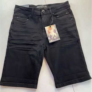 Free Planet‎ Men's Black Denim Stretch Slim Fit Bermuda Shorts Size 28